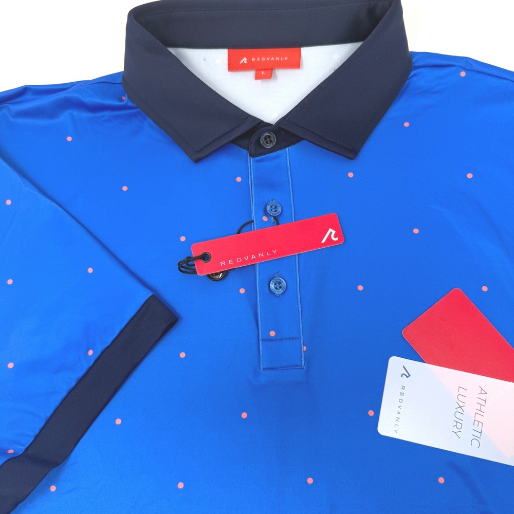Redvanly Ramey Polo Mens Large Marine Blue Micro Dot Performance Golf Shirt NEW